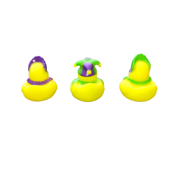 Set of 3 Mardi Gras Fat Tuesday New Orleans 2" Rubber Ducks Duckies Jeep Duck - Picture 3 of 4